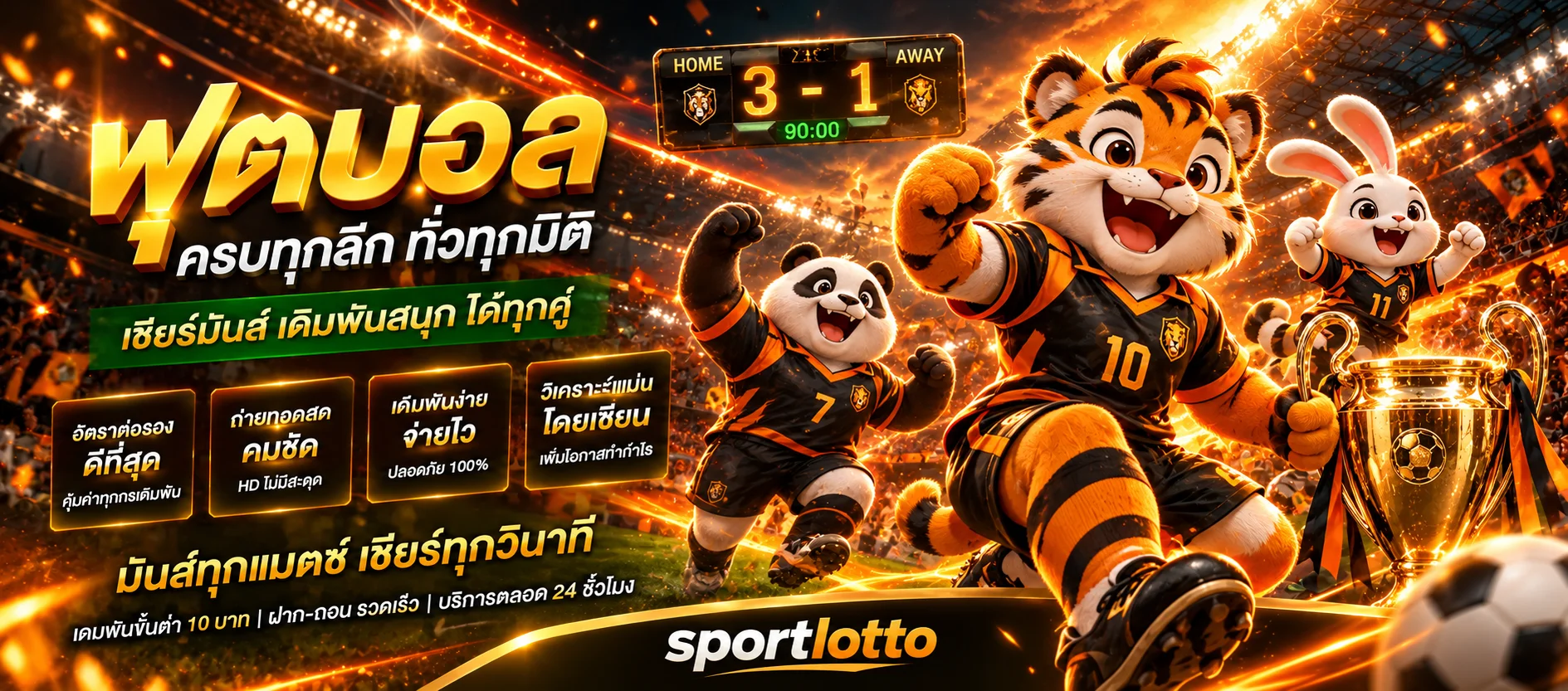 ฟุตบอล sportlotto พร้อมมาสคอตทีมสีส้มดำ